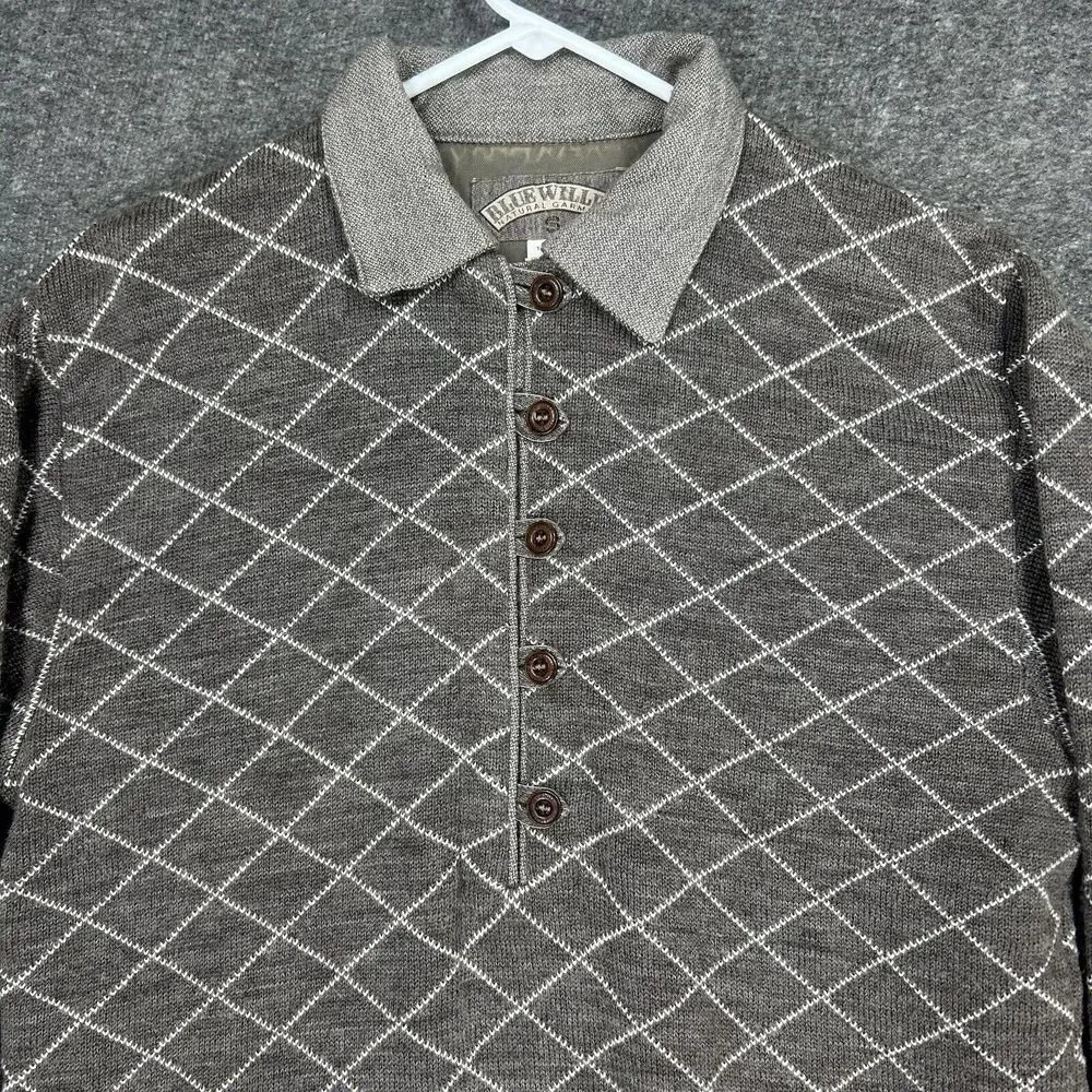 Blue Willi's Sweater Pullover Knit Mens S Gray Wool Cotton Grandpa henley‎